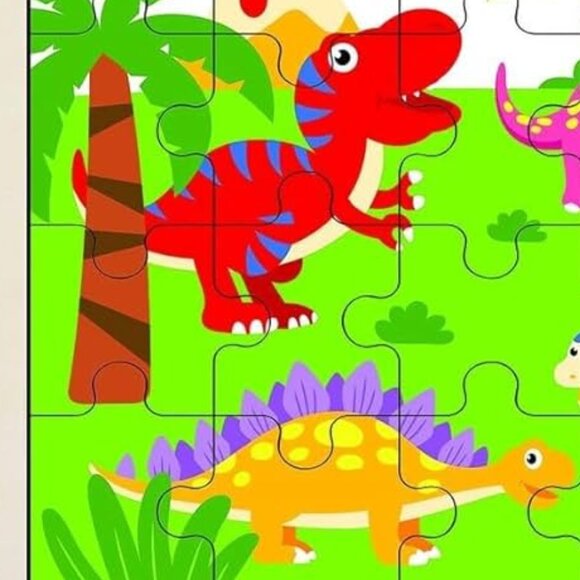 VIGA 24 Pcs Flat Wooden Puzzle w/Tray -Dinosaurs New Sealed For Age 2+ - Picture 6 of 14